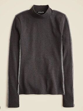 NWT J. Crew Charcoal Ribbed Turtleneck Cotton Sweater w Contrast Stitch CF279